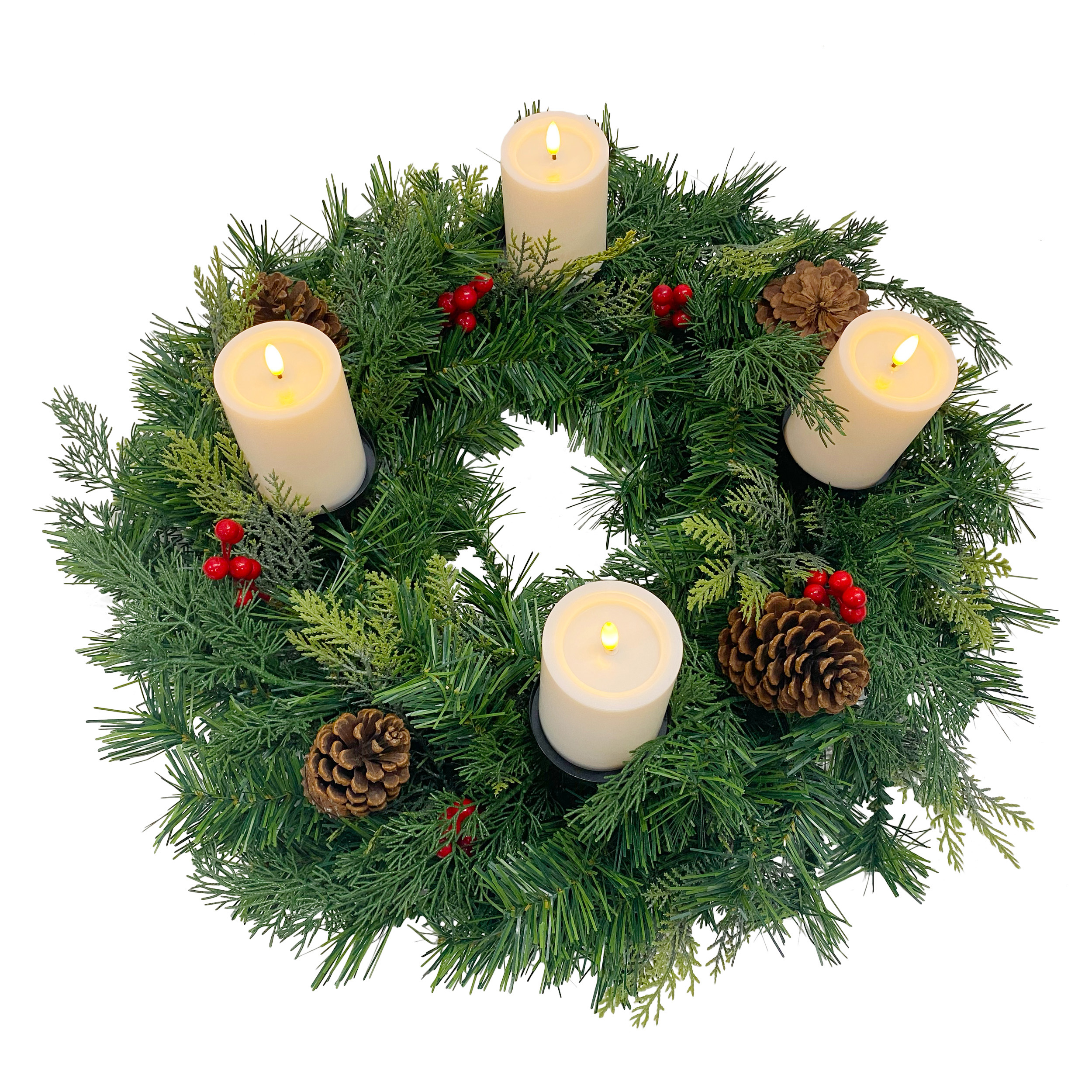 Traditional Artificial Pine Advent Wreath — Red and Green Christmas Decor