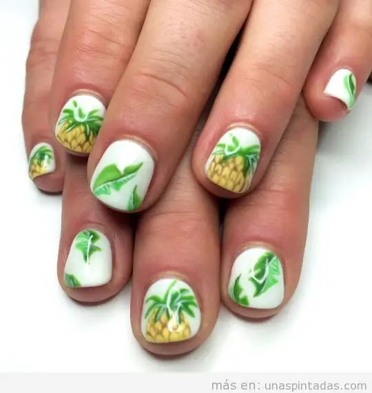 Short Square White Base Detailed Pineapple Nails Short Square White Base Detailed Pineapple Nails — pineapple nails ideas 2027