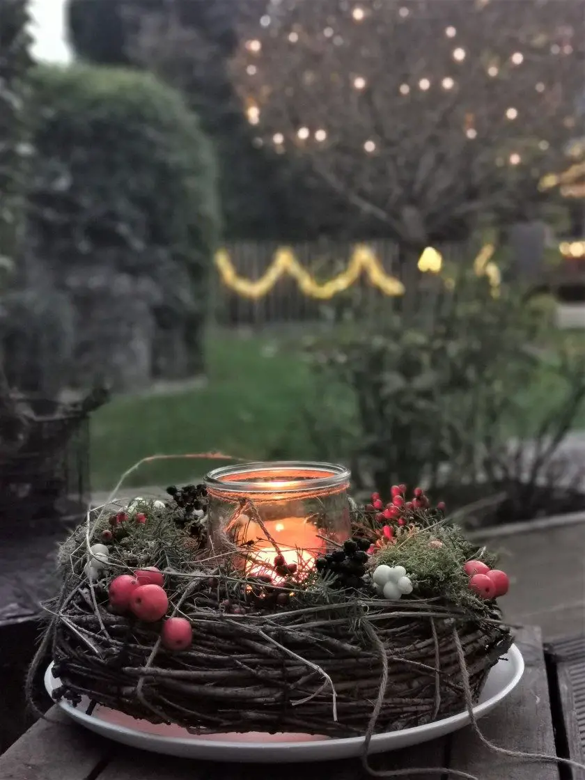 Rustic Wreath with Candle Glow — Outdoor Christmas Lights