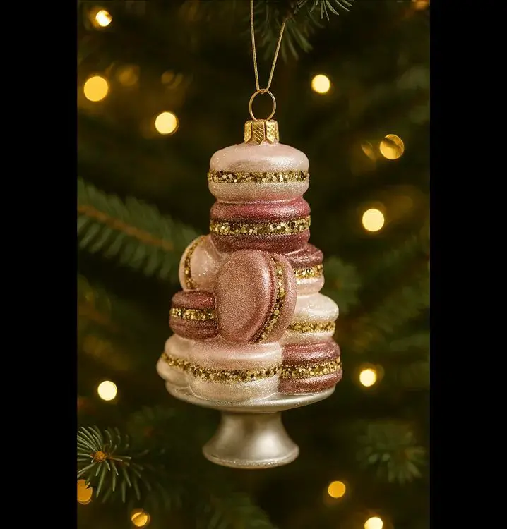 Macaron-Shaped Pink and Gold Glass Christmas Ornament — Pink and Gold Christmas Tree