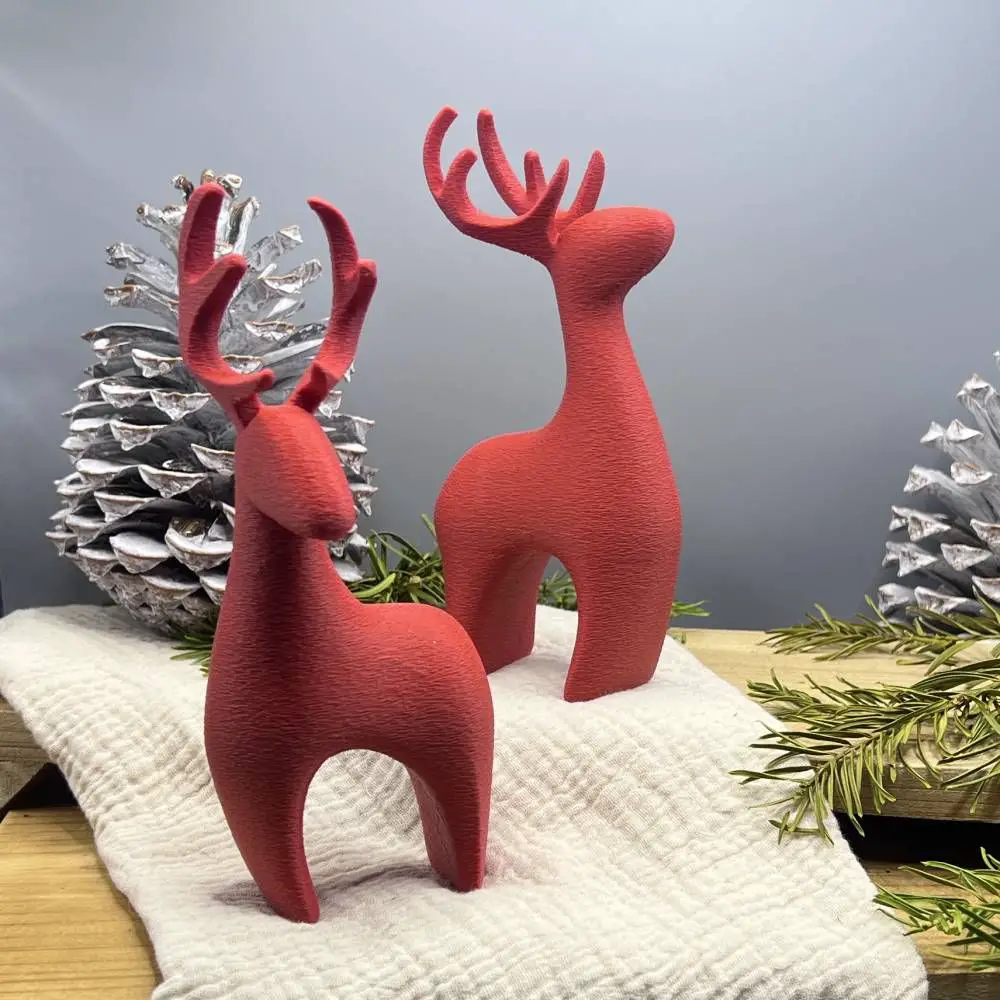 Modern Reindeer Figures with Frosted Pinecone — Winter Decor After Christmas