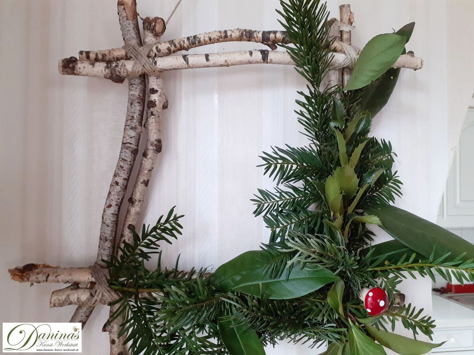 Rustic DIY Birch Branch Frame with Greenery — DIY Christmas Decor
