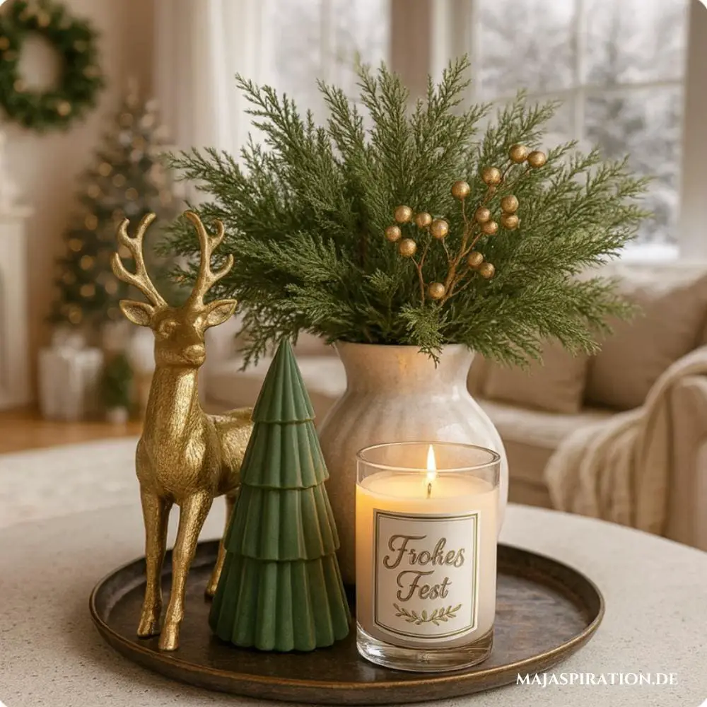 Elegant Dark Tray with Gold Reindeer and Greenery — Christmas Tiered Tray
