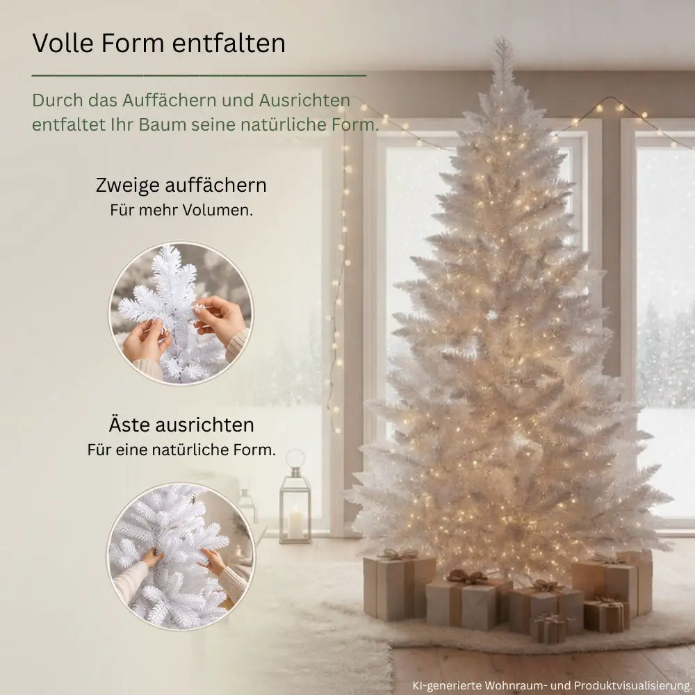 White Christmas Tree with Gold and Silver Ornaments on a Plush Rug White Christmas Tree with Gold and Silver Ornaments on a Plush Rug — White Christmas Tree Decor