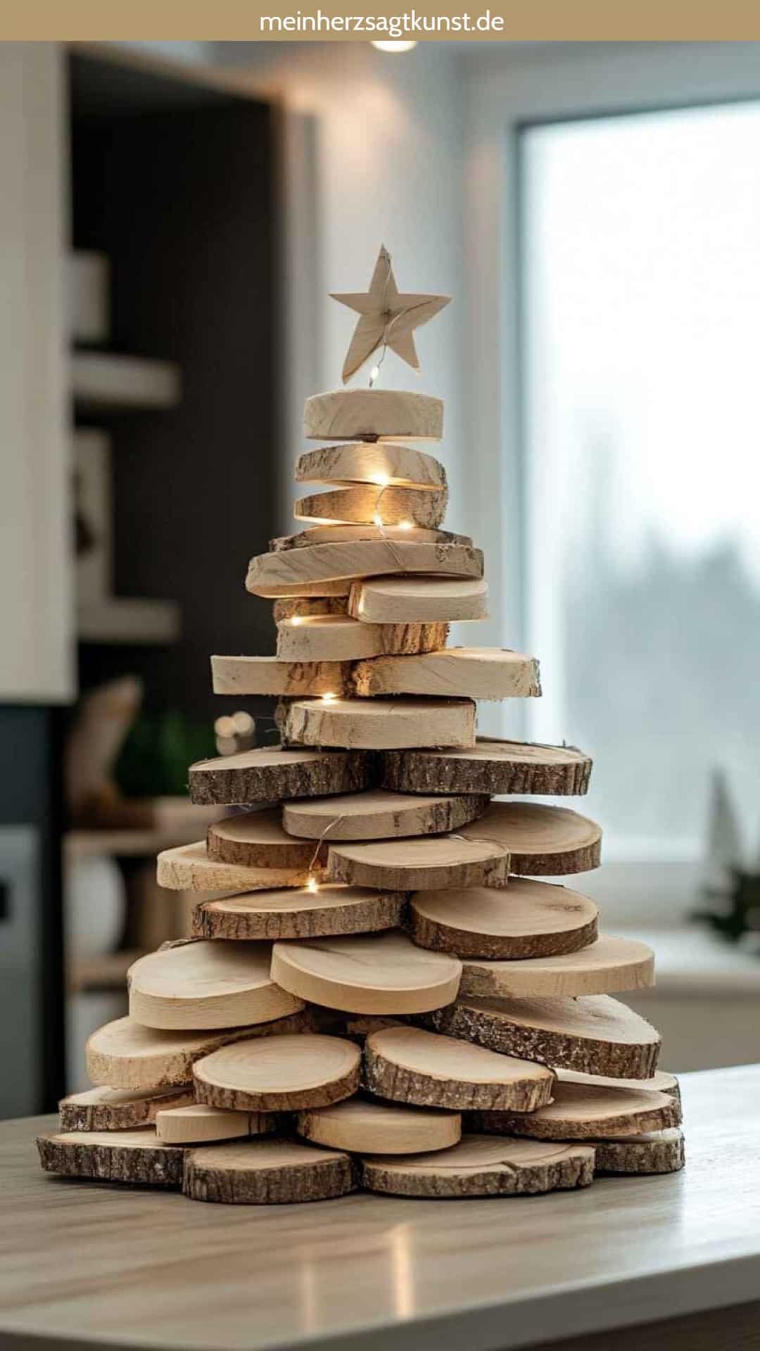 Rustic Wood Slice Tree with Fairy Lights — Tabletop Christmas Tree Decor