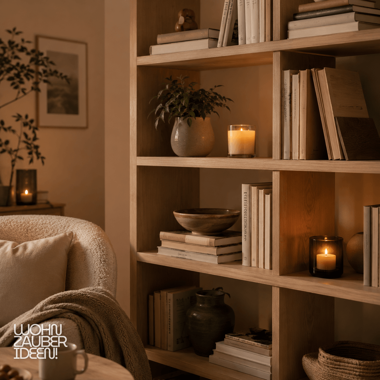 Cozy Bookshelf Glows with Candles for Christmas Cozy Bookshelf Glows with Candles for Christmas — Christmas Bookshelf Decor