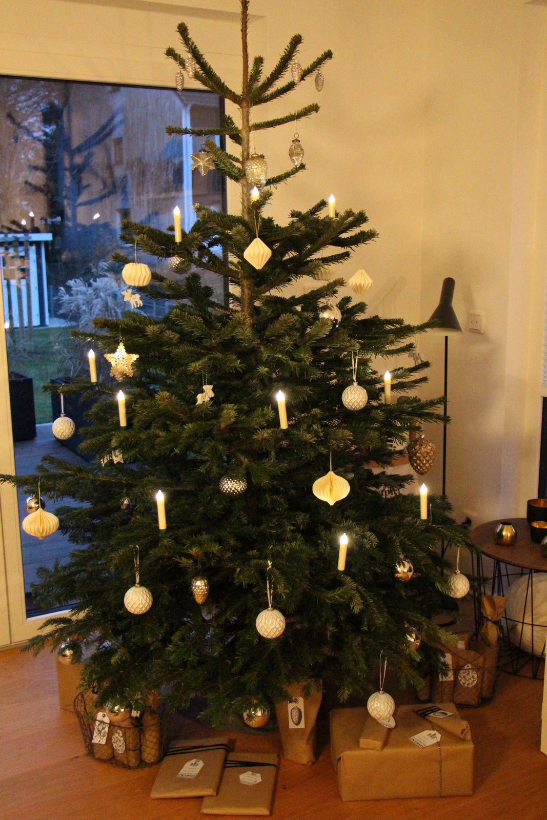 Scandinavian Christmas Tree with Paper Ornaments and Candles Scandinavian Christmas Tree with Paper Ornaments and Candles