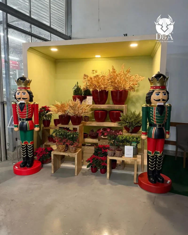 Imposing XXL Nutcrackers Flanking a Retail Display — Nutcracker Christmas Decor