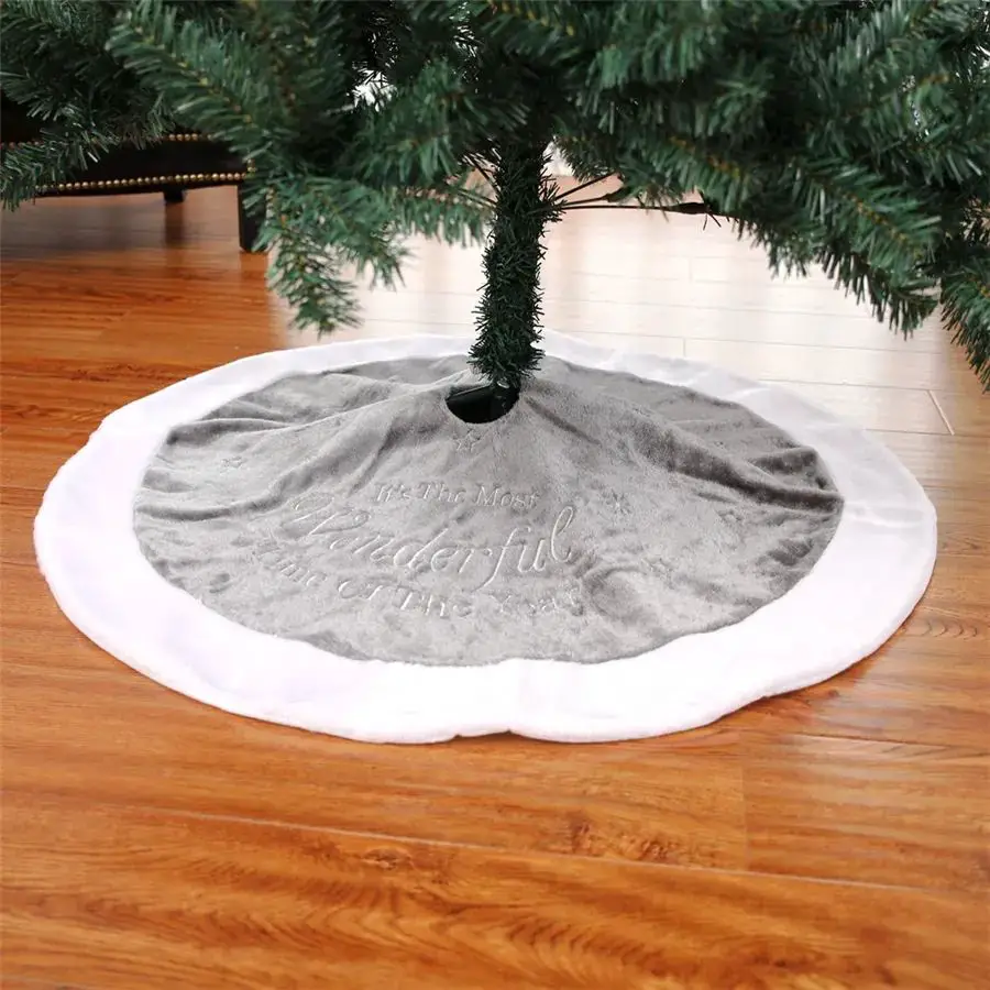 Grey Velvet Skirt with Faux Fur Trim and Embroidery Grey Velvet Skirt with Faux Fur Trim and Embroidery — Christmas Tree Skirt