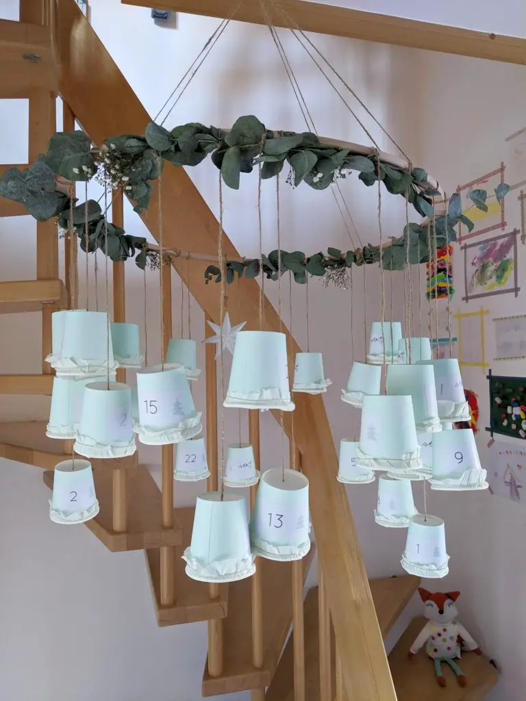 Boho-Style Advent Calendar from Mint Green Paper Cups — Christmas Crafts for Adults