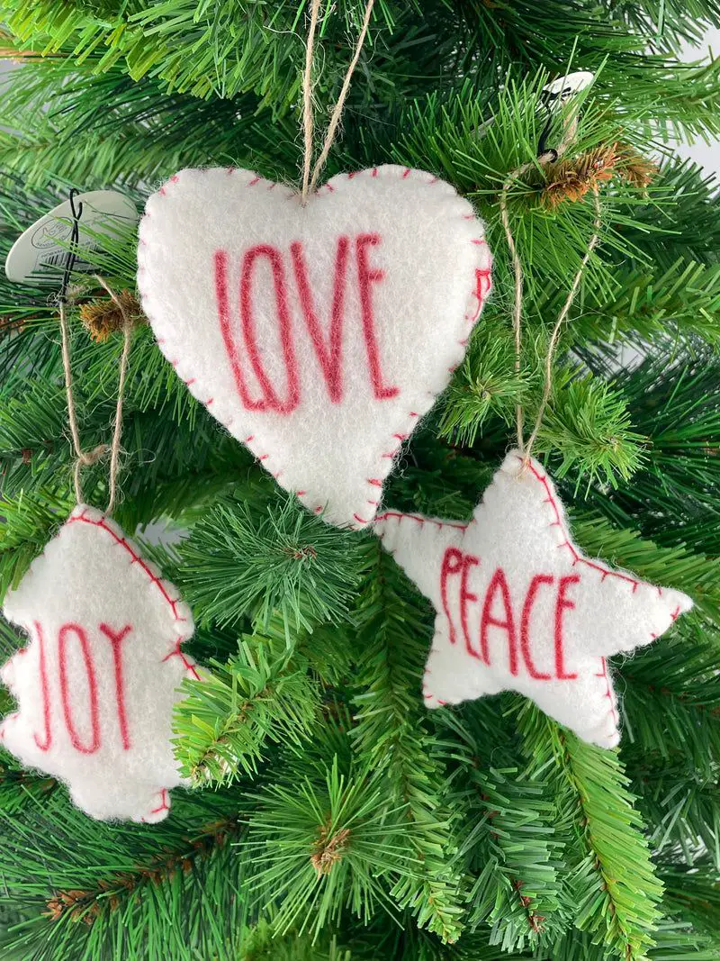 White Felt Ornaments with Red Stitching White Felt Ornaments with Red Stitching — Red and White Christmas Tree