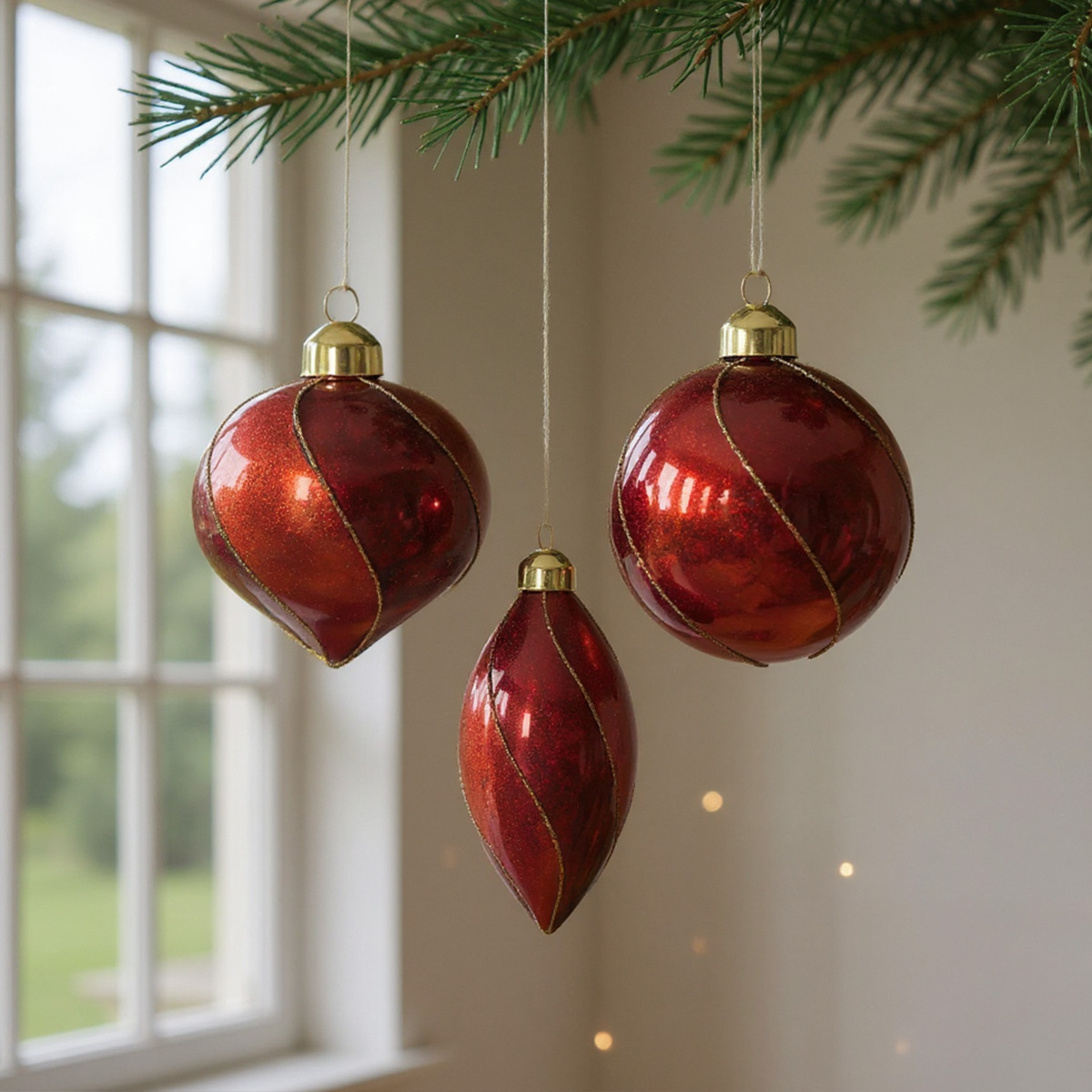 Elegant Red and Gold Glass Ornaments with Glitter Details Elegant Red and Gold Glass Ornaments with Glitter Details — Red and Gold Christmas Tree