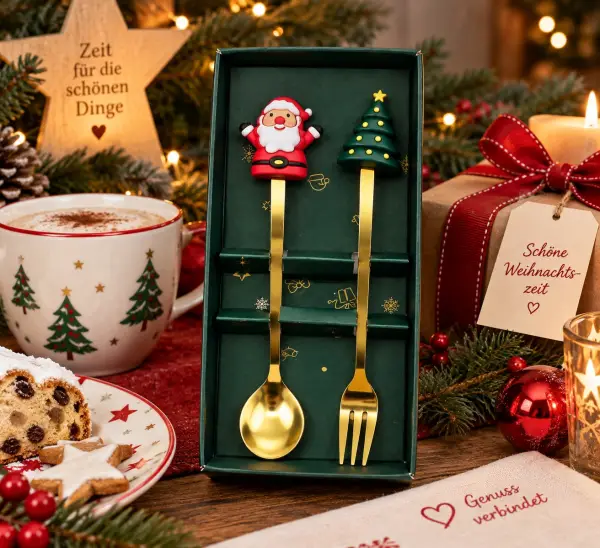 Festive Gold Cutlery with Santa and Tree Toppers Festive Gold Cutlery with Santa and Tree Toppers — Dollar Tree Christmas Decor