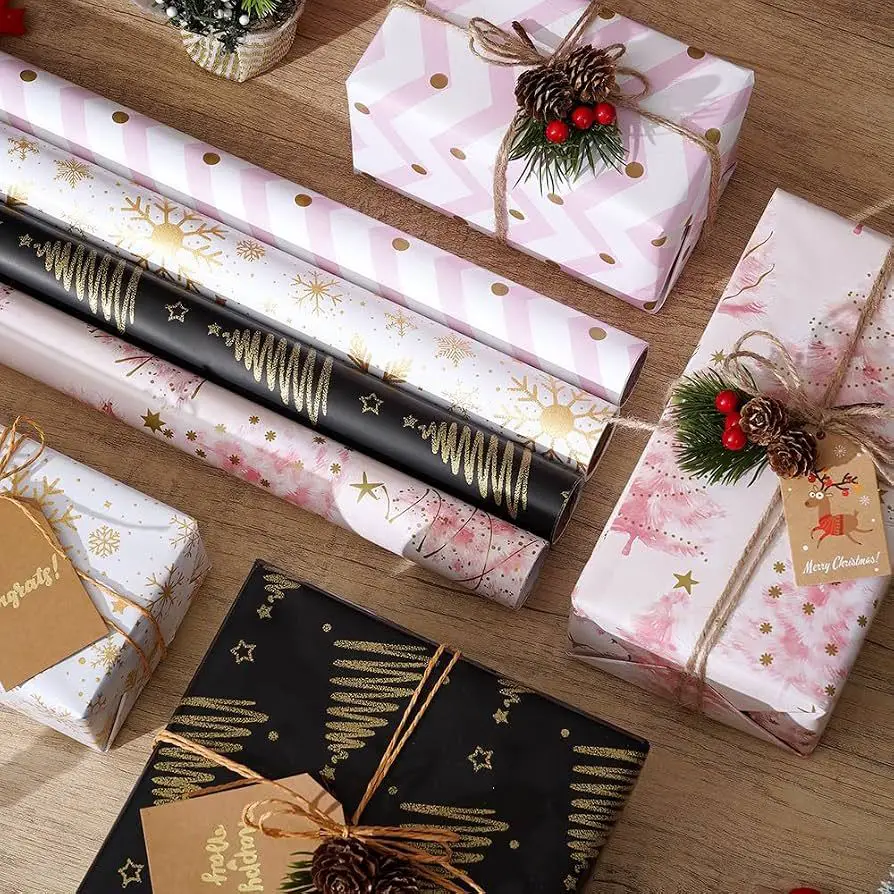 Festive Flat Lay with Pattern Variety — Christmas Gift Wrapping