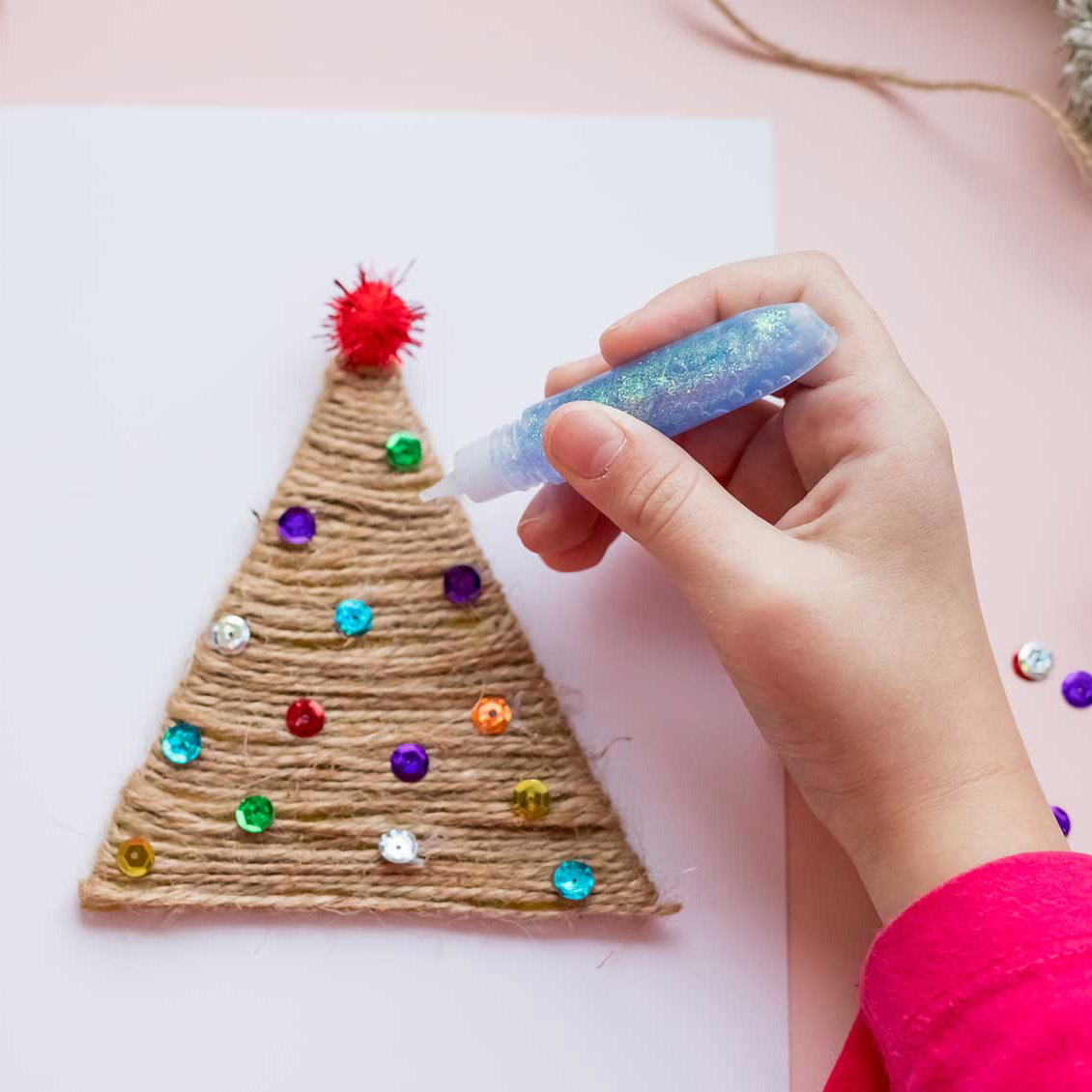 Twine Wrapped Christmas Tree Craft with Glitter — Christmas Crafts for Kids