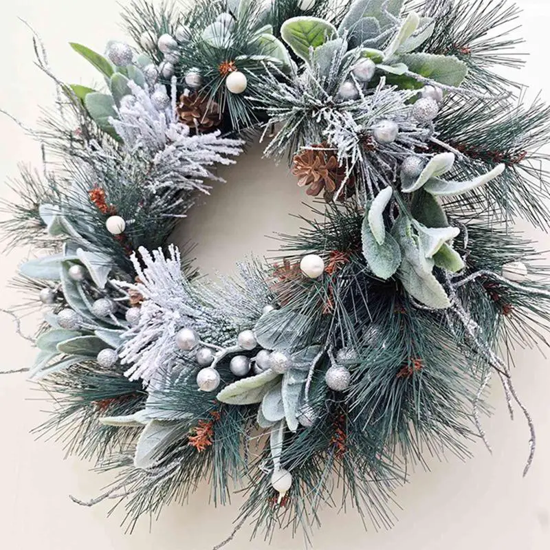 Festive Pine Wreath with Gold Bow on Dark Red Door Festive Pine Wreath with Gold Bow on Dark Red Door — Ornament Wreath
