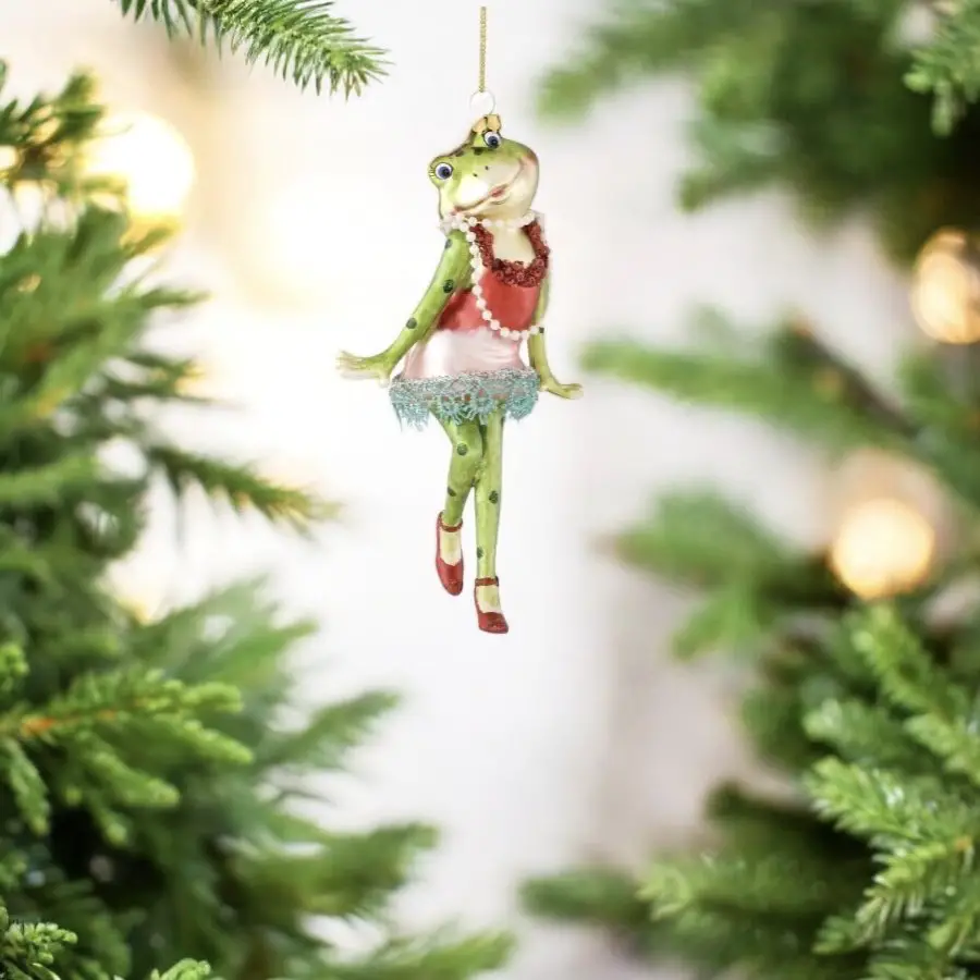 Whimsical Glass Frog Ornament in a Dress — Ornament Christmas Tree
