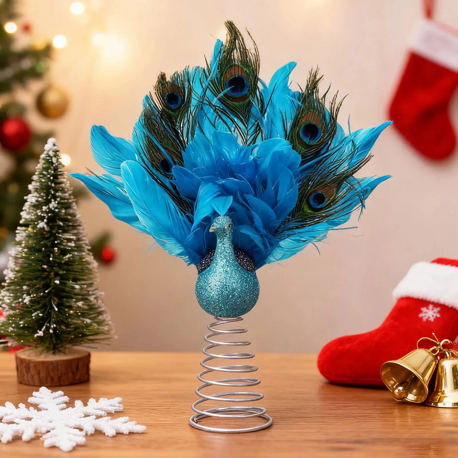 Peacock Feather Tree Topper for Exotic Glamour Christmas Tree Topper