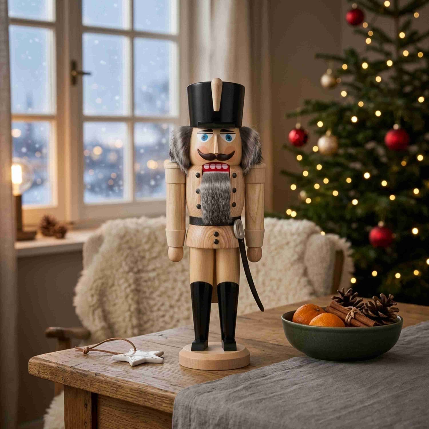 Natural Wood Nutcracker Anchors Scandinavian Setting Natural Wood Nutcracker Anchors Scandinavian Setting — Nutcracker Christmas Tree