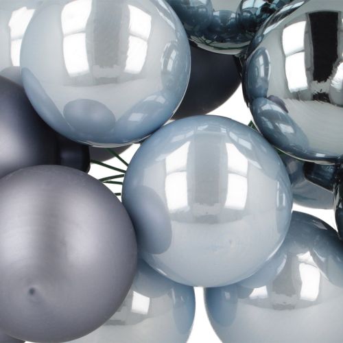 Product Display Shiny Blue and Silver Mini Glass Ornaments — Blue and Silver Christmas Tree