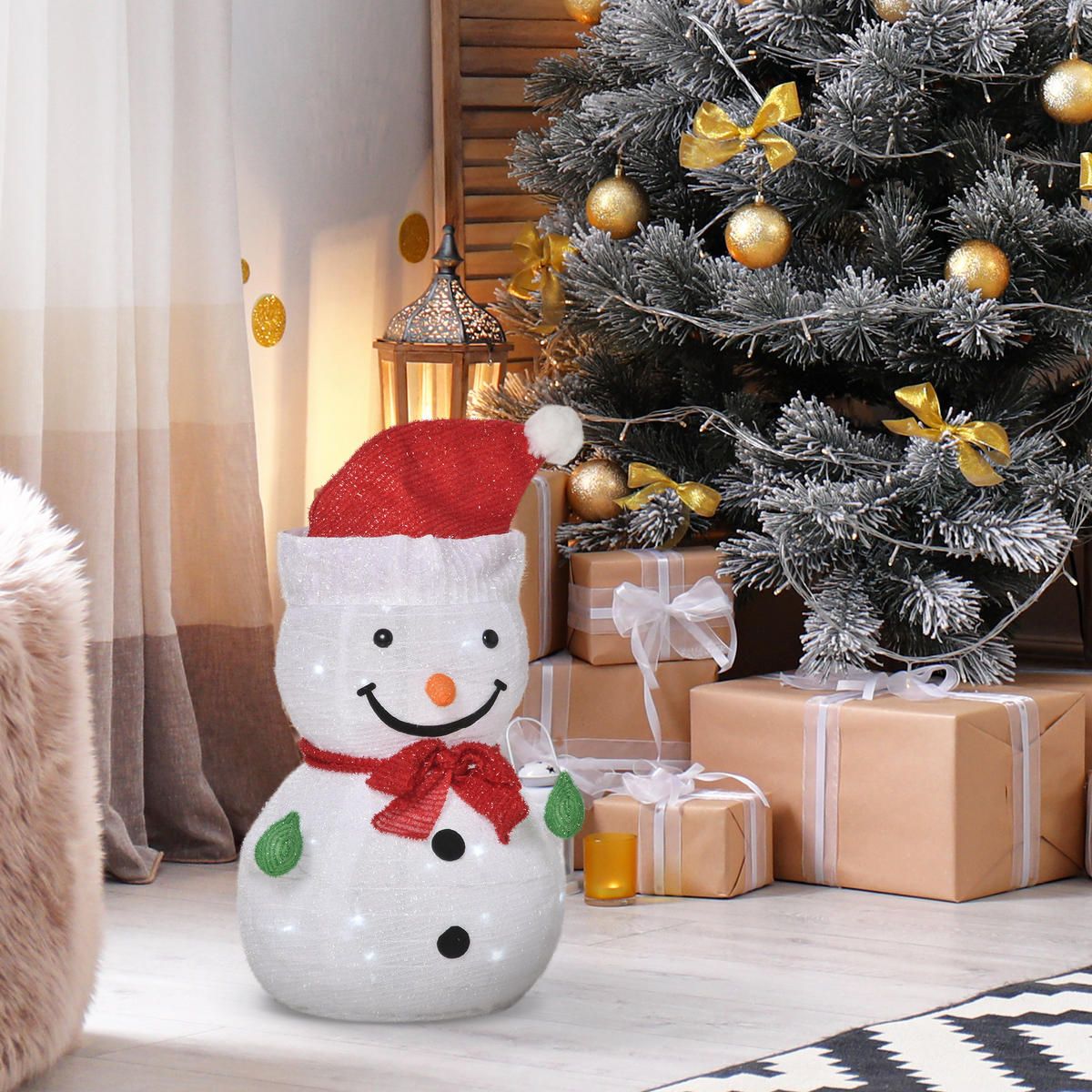 Modern Silver Tree with Red Ribbons and Snowman Modern Silver Tree with Red Ribbons and Snowman — Red and White Christmas Tree