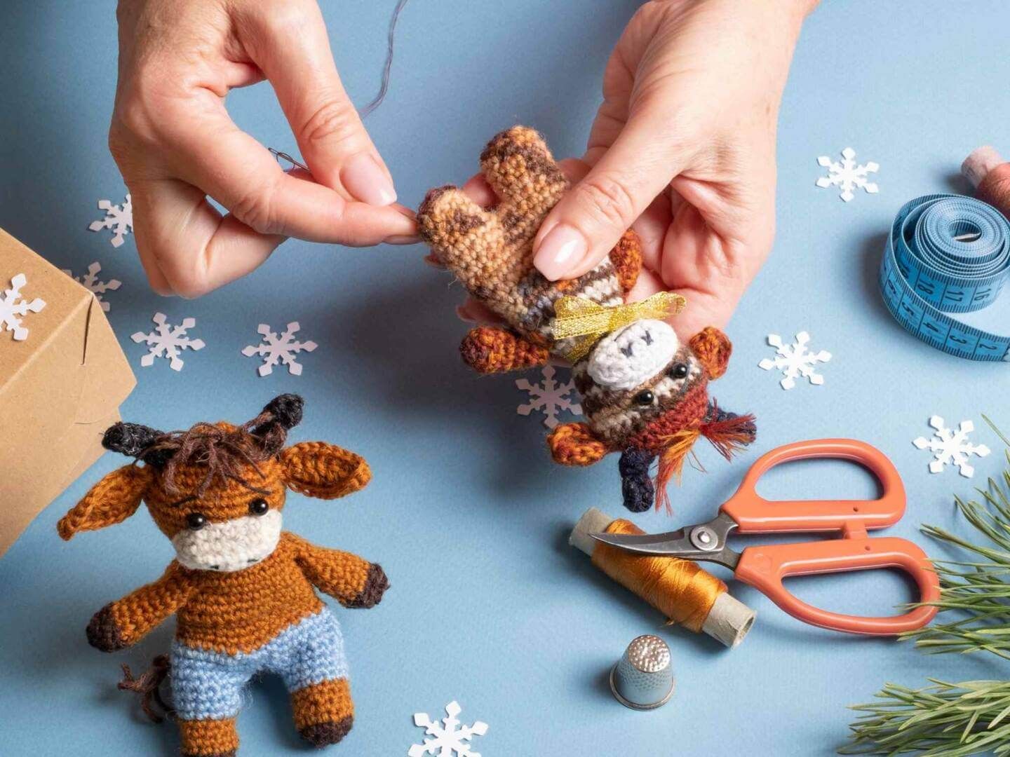 Whimsical Crocheted Bull Figures for Christmas — DIY Christmas Decor