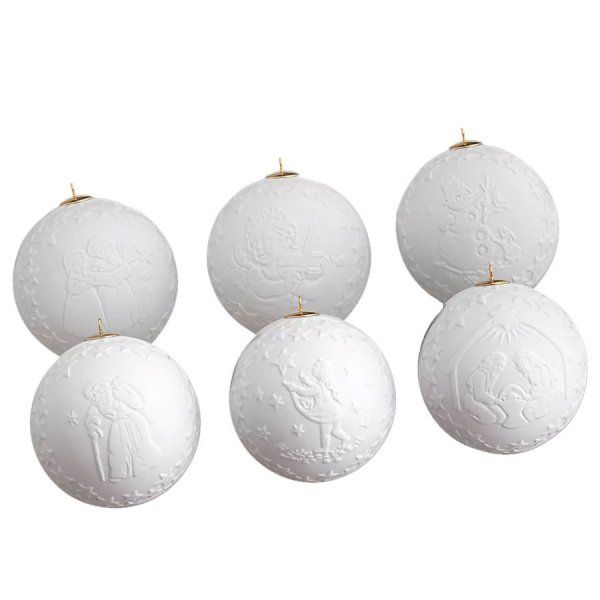 White Porcelain Christmas Ornaments with Intricate Relief Motifs White Porcelain Christmas Ornaments with Intricate Relief Motifs — White Christmas Tree Decor