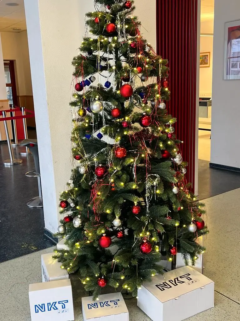 Central Display Large Decorated Christmas Tree in a School Hallway Central Display Large Decorated Christmas Tree in a School Hallway — Christmas Classroom Decor