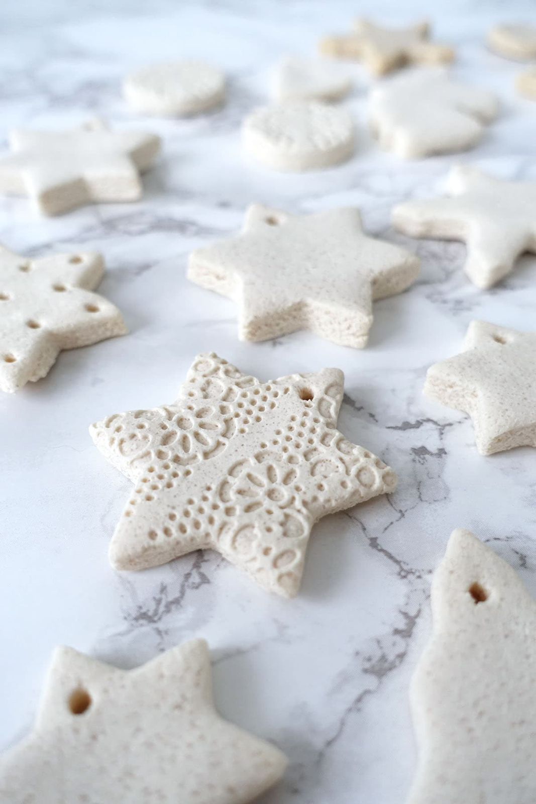 Unpainted Salt Dough Ornaments with Lace Imprints Unpainted Salt Dough Ornaments with Lace Imprints