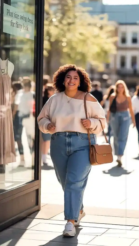 Off-the-Shoulder Sweatshirt and Wide-Leg Jeans Off-the-Shoulder Sweatshirt and Wide-Leg Jeans — Plus Size Outfits 2027