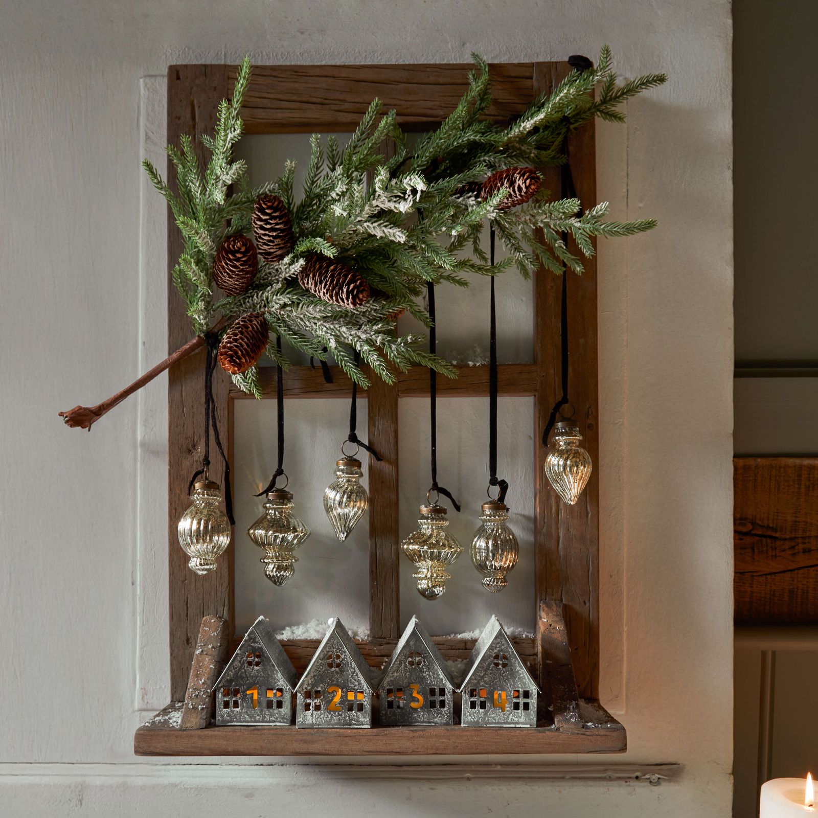 Rustic Window Display with Glowing Miniature Houses Rustic Window Display with Glowing Miniature Houses — Christmas Light Display Ideas