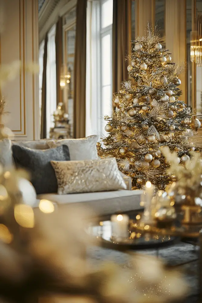 Glamorous Gold and Silver Christmas Tree Display — Neutral Christmas Tree