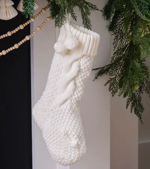 Chunky Cable Knit Stocking with White Pom-Poms — Christmas Stockings Display