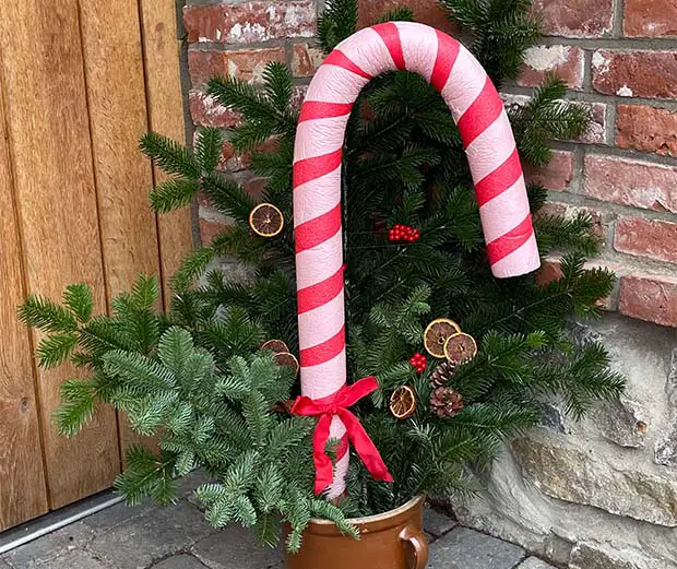 DIY Rustic Candy Cane Decoration for Outdoor Spaces — Candy Cane Christmas Tree