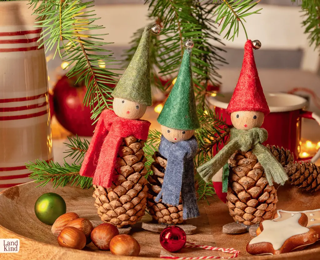 Rustic Pine Cone Figures with Felt Hats — Christmas Crafts for Kids