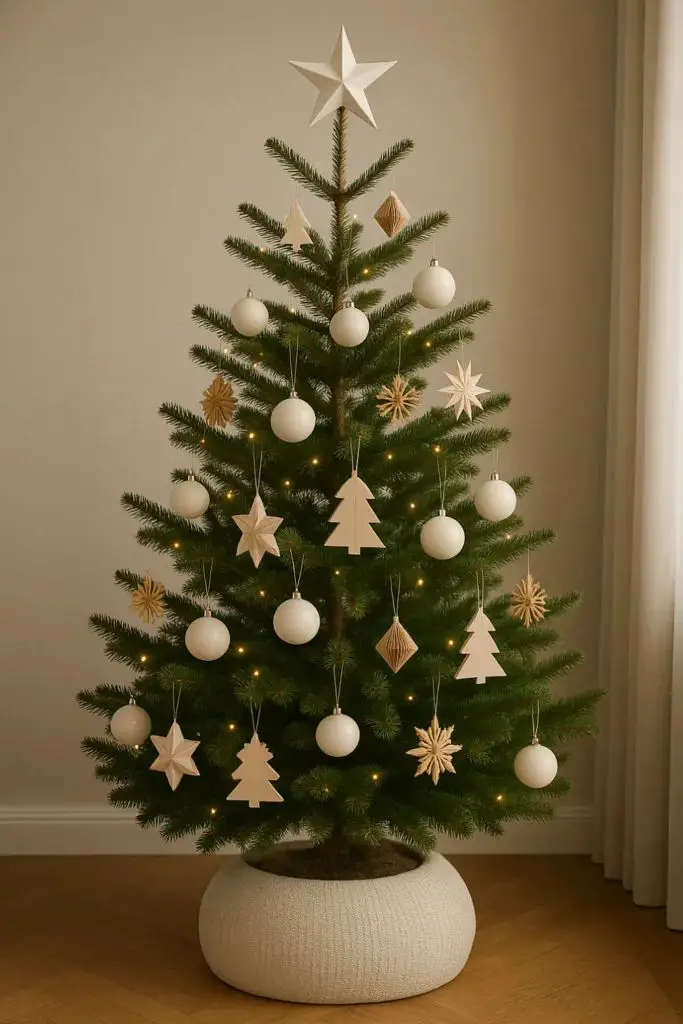 Minimalist Scandinavian Christmas Tree with Wooden Ornaments — Christmas Tree Decorating