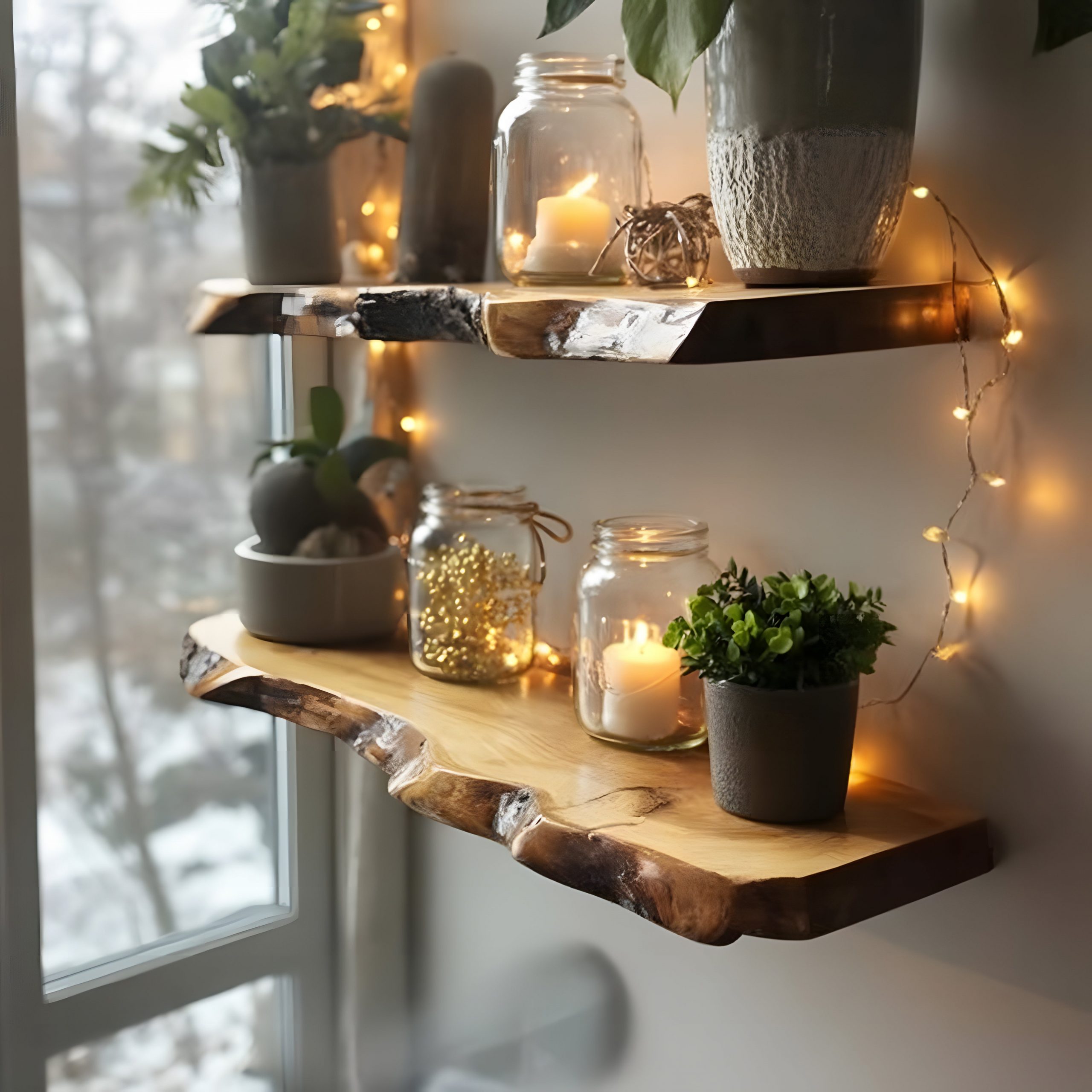 Farmhouse Shelves Aglow with Candles and Greenery Farmhouse Shelves Aglow with Candles and Greenery — Christmas Bookshelf Decor