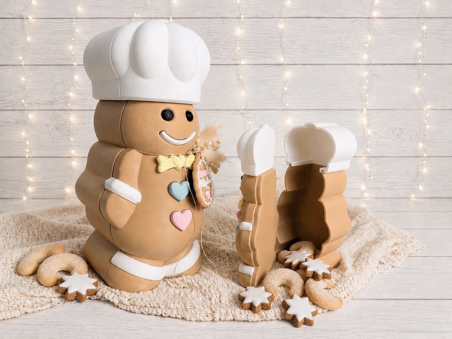 Modern Gingerbread Figure Cookie Jars on Textured Blanket Modern Gingerbread Figure Cookie Jars on Textured Blanket — Gingerbread Christmas Decor