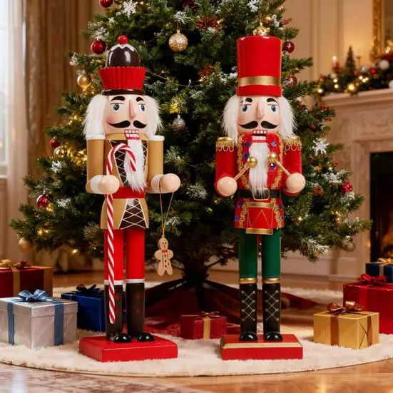 Pair of Traditional Nutcrackers by Festive Fireplace Pair of Traditional Nutcrackers by Festive Fireplace — Nutcracker Christmas Tree