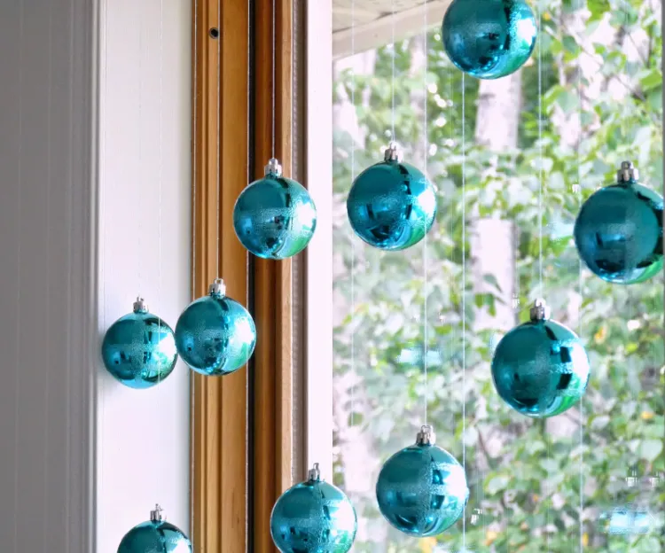 Vibrant Teal Baubles Hung by Strings — DIY Christmas Ornaments