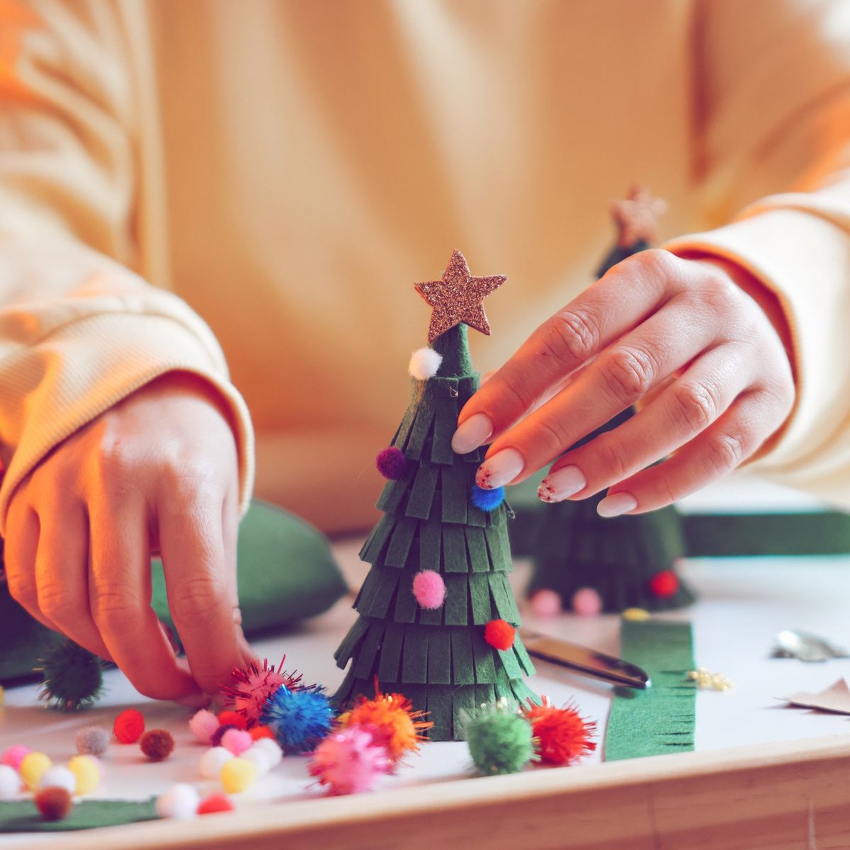 Crafting Small Felt Christmas Trees with Pom-Pom Decorations — Christmas Crafts for Adults