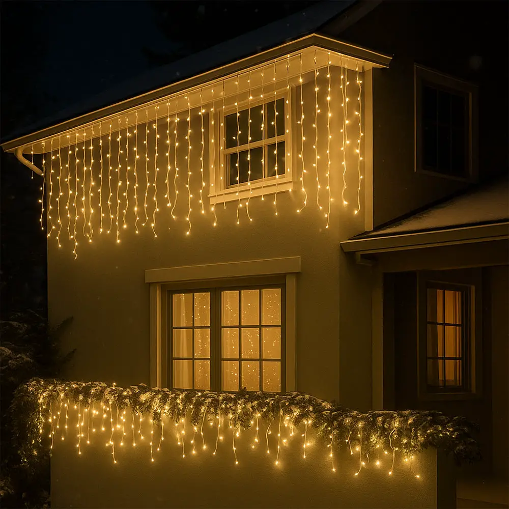 Dense Cascade of Warm White Lights for Festive Facades Dense Cascade of Warm White Lights for Festive Facades — Icicle Christmas Lights