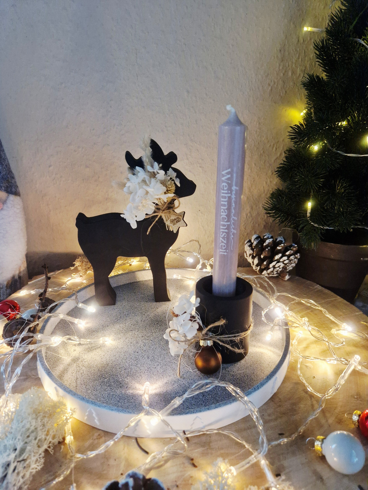 Black Reindeer Silhouette with Floral Accents — Handmade Christmas Ornaments