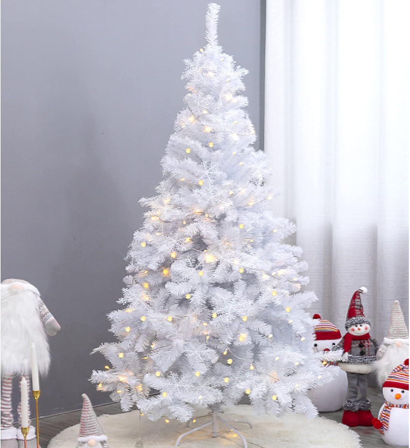 Tall White Artificial Christmas Tree with Warm LED Lights Tall White Artificial Christmas Tree with Warm LED Lights — White Christmas Tree Decor