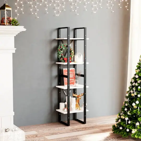 Modern Narrow Bookshelf with Christmas Wreath and Reindeer Modern Narrow Bookshelf with Christmas Wreath and Reindeer — Christmas Bookshelf Decor