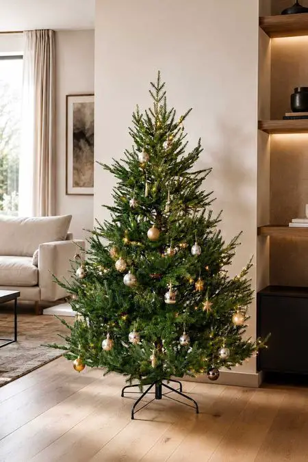 Realistic Artificial Christmas Tree with Subtle Gold and Silver Decor — Elegant Christmas Tree