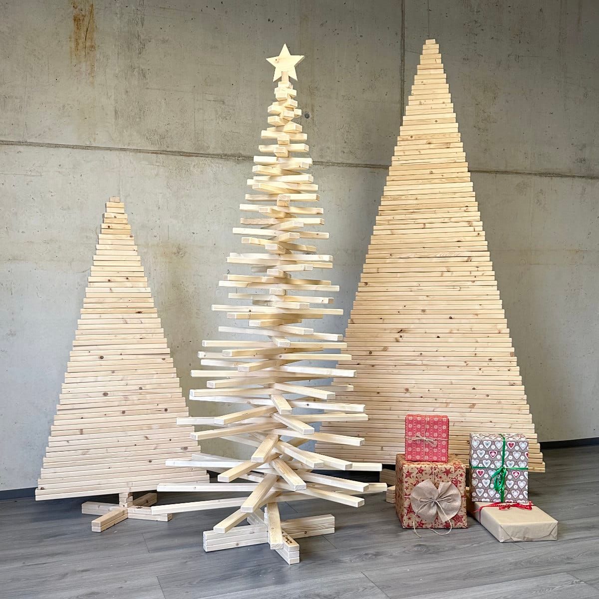 Geometric Wooden Christmas Trees with Gift Boxes Geometric Wooden Christmas Trees with Gift Boxes — Scandinavian Christmas Tree
