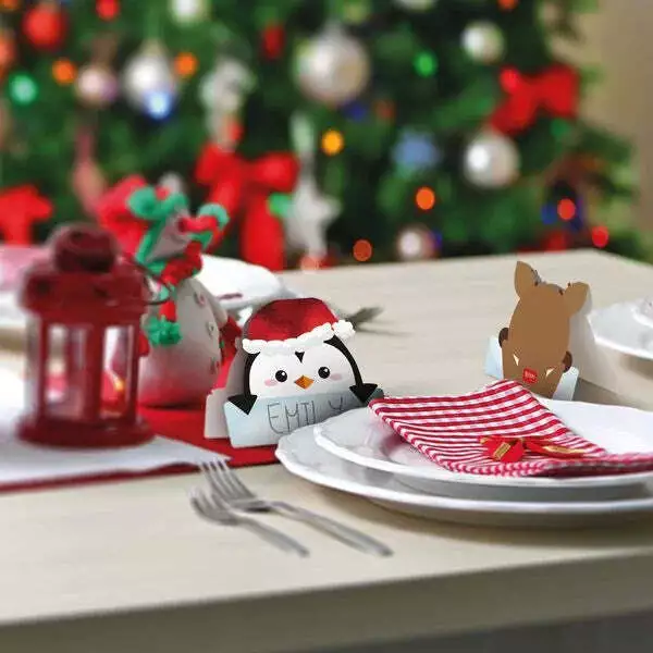 Whimsical Penguin and Reindeer Christmas Place Cards