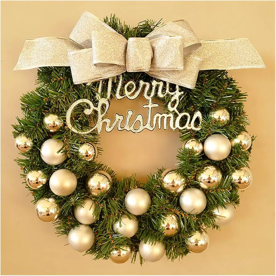 Classic Pine Wreath with Silver Ornaments and Silver Bow Classic Pine Wreath with Silver Ornaments and Silver Bow — Christmas Window Wreaths