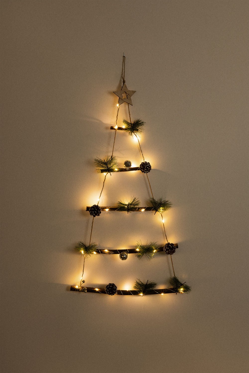 Handmade Twine and Pinecone Wall Christmas Tree with Lights